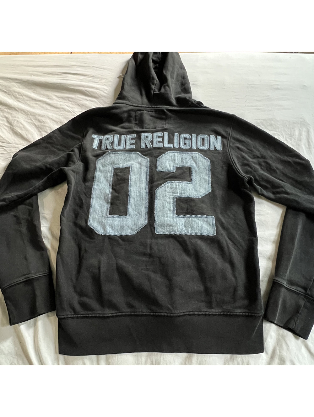 True Religion Stitched Jersey Style Full Zip Hoodie Sweater Small Streetwear Y2k